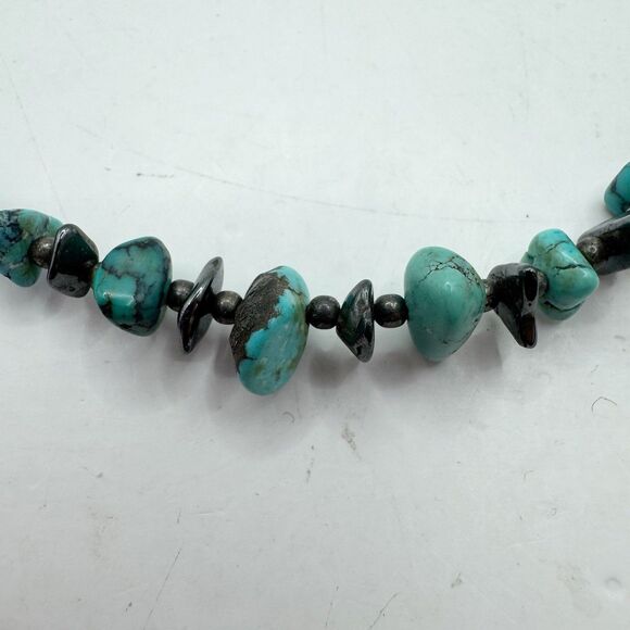 Vtg Heishi Shell Turquoise Hematite Chip Necklace Southwest Stone Jewelry 17” - Picture 10 of 11